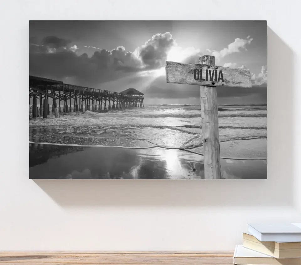 Wooden Sign (Pier Black & White) - Canvas