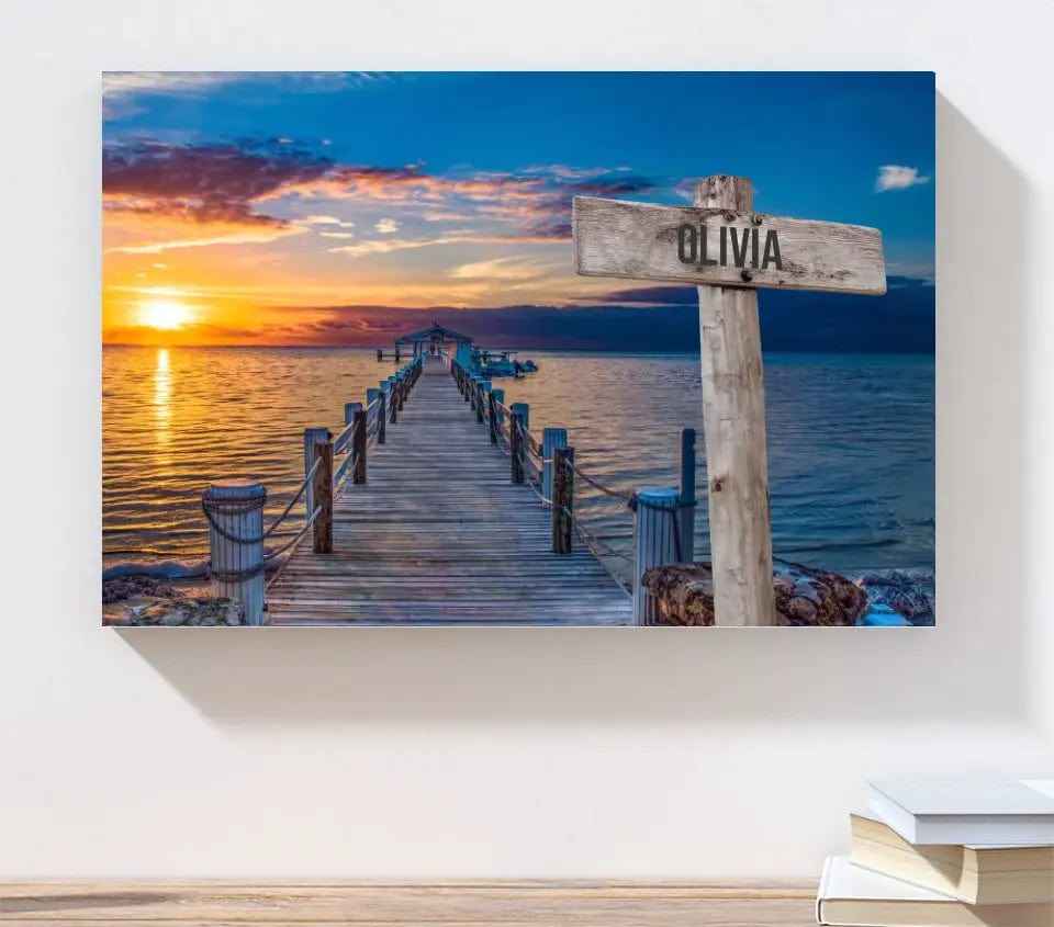 Wooden Sign (Pier Sunset) - Canvas