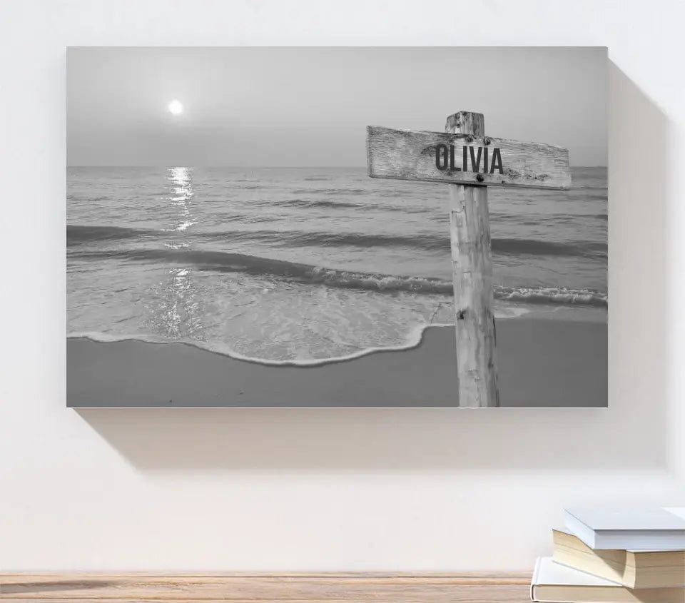 Wooden Sign (Beach Black & White) - Canvas