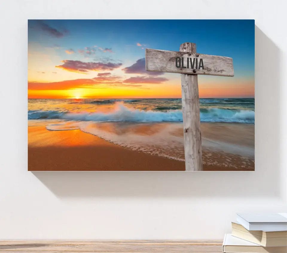 Beach Sunset - Wooden Sign - Canvas