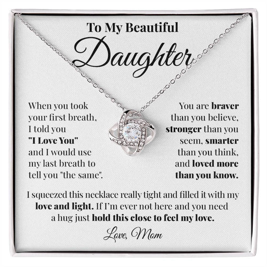 To Daughter (From Mom) - First Breath - Love Knot Necklace