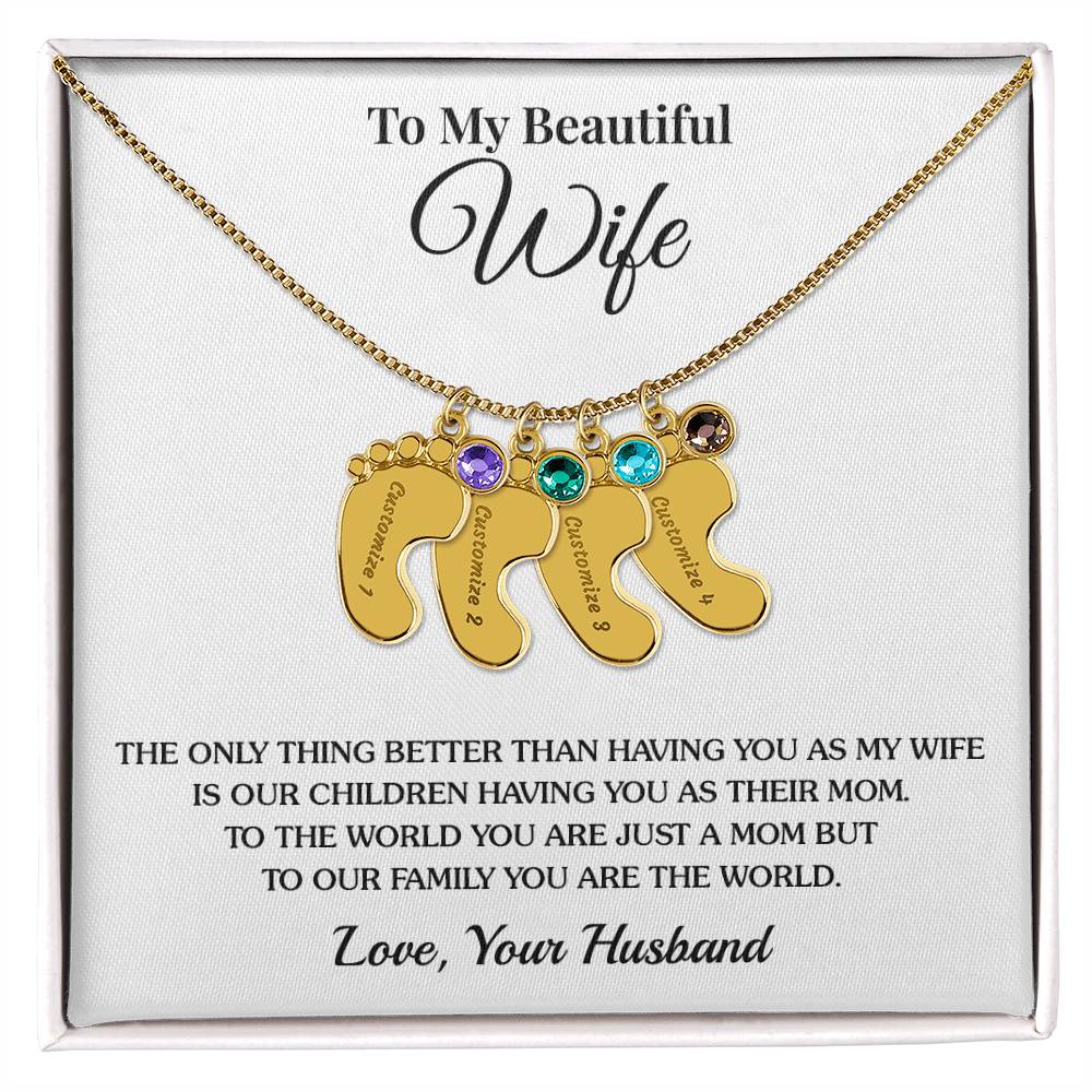 To Wife (From Husband) - Only Thing Better - Custom Baby Feet Necklace with Birthstone