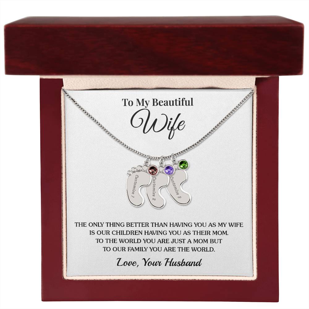 To Wife (From Husband) - Only Thing Better - Custom Baby Feet Necklace with Birthstone